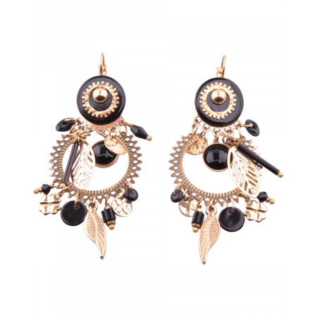 Boucles d'oreilles plume et feuille dorées et noires