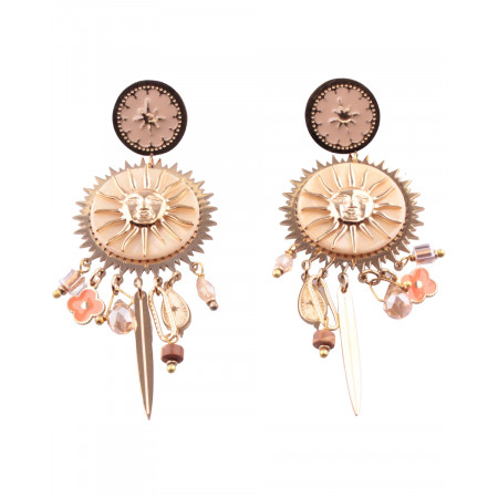 Boucles d'oreilles dorées soleil fleur orange 
