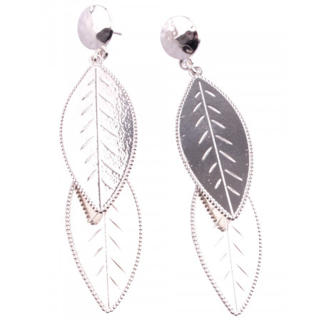 Boucles d'oreilles pendantes feuille argent