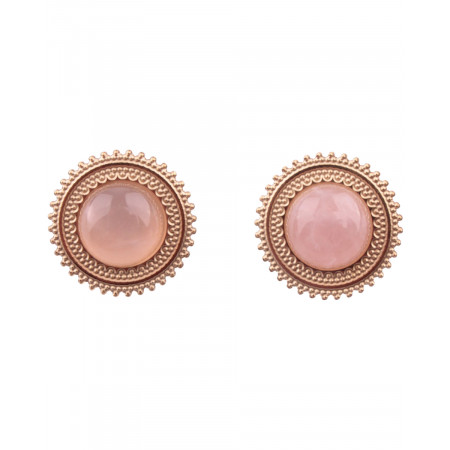 Boucles d'oreilles acier doré rond pierre quartz rose