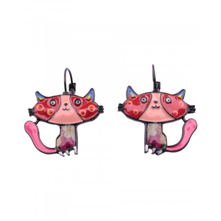 Boucles d'oreilles LOL chat rouge et rose