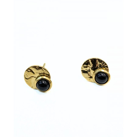 Boucles d'oreilles Acier double ronds-Or et noir