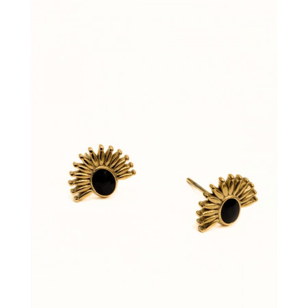 Boucles d'oreilles Acier demi-soleil-Or et noir