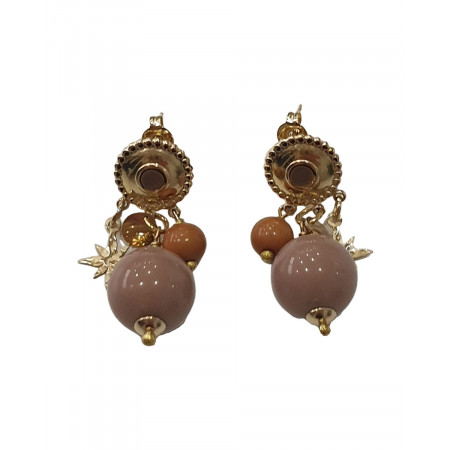 Boucles d'oreilles acier doré perles taupes