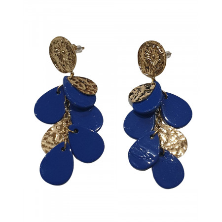 Boucles d'oreilles acier doré goutte martelée et perles bleues