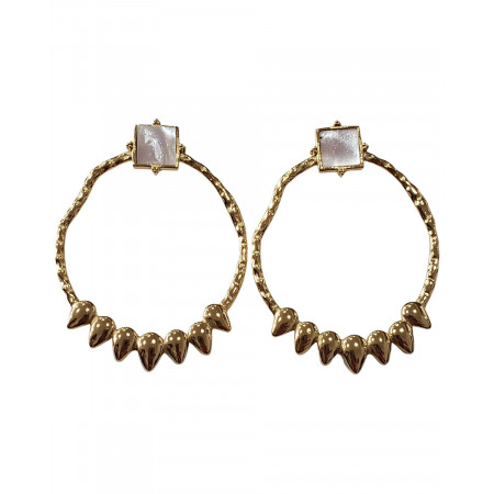 Boucles d'oreilles anneaux acier doré carrés de nacre