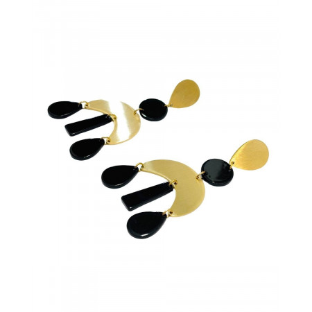 Boucles d'oreilles femme acier doré et perles noires géométriques