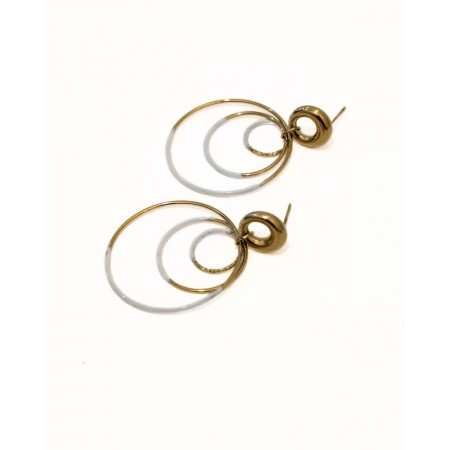Boucles d'oreilles femme triple anneau émaillé blanc et doré