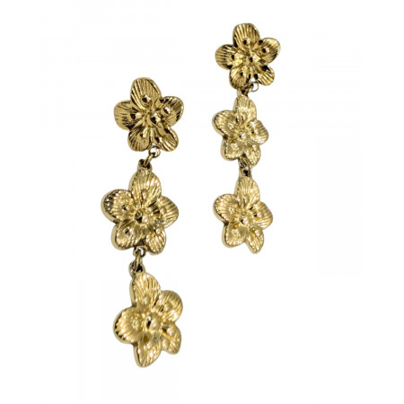 Boucles d'oreilles femme acier doré fleurs pendantes