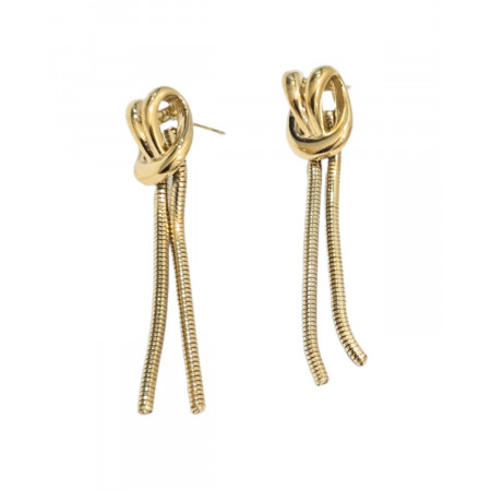 Boucles d'oreilles pendantes femme acier doré noeuds 