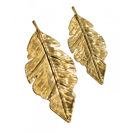 Boucles d'oreilles femme acier doré grandes feuilles