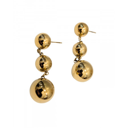 Boucles d'oreilles femme acier doré boules pendantes