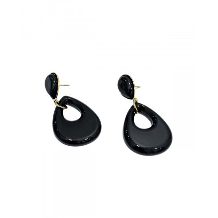 Boucles d'oreilles femme acier doré  goutte noire