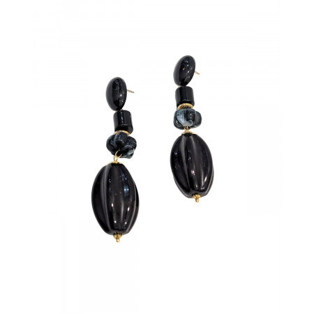 Boucles d'oreilles noires femme acier doré Sasha