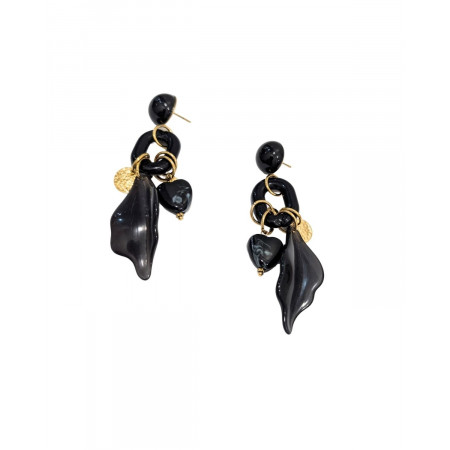 Boucles d'oreilles noires femme acier doré Prunille