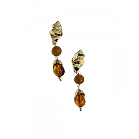 Boucles d'oreilles femme acier doré  et marron Azénor