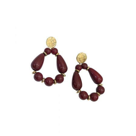 Boucles d'oreilles femme acier doré et bordeaux Galaad