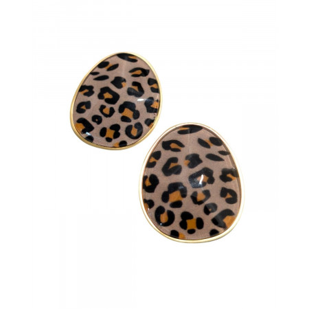 Boucles d'oreilles femme acier doré galet léopard