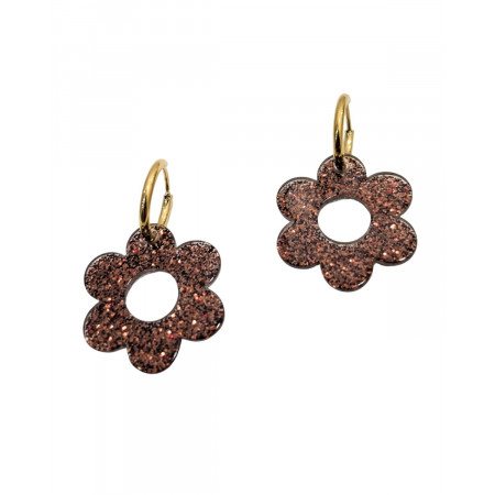 Boucles d'oreilles femme acier fleur résine marron