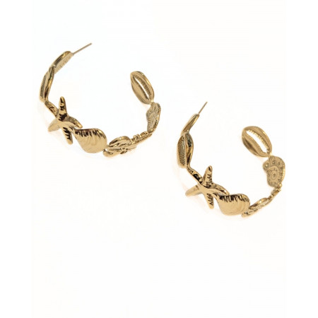 Boucles d'oreilles femme anneaux acier doré coquillages