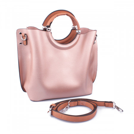 Sac à main cuivré rose gold bourse à anses rigides arrondies camel