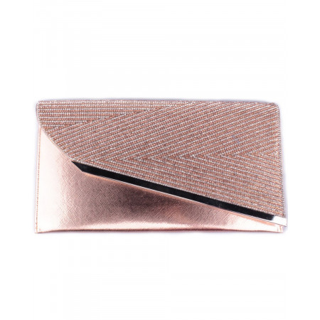 Pochette cuivrée 29.5 cm revers asymétrique à strass