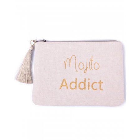 Pochette LOL Mojito Addict beige pailletée dorée et pompon