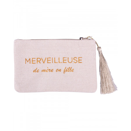 Petite pochette LOL beige pailletée Merveilleuse de mère en fille doré et pompon