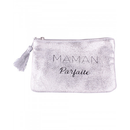 Petite pochette LOL argent pailletée Maman Parfaite et pompon