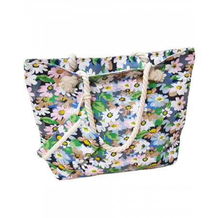 Sac de plage champs de pâquerettes gris rose blanc bleu taupe