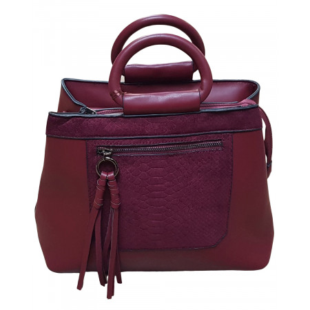 Sac à main rouge suédine croco et pompon Crocilia