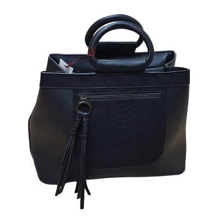 Sac à main noir suédine croco et pompon Crocilia