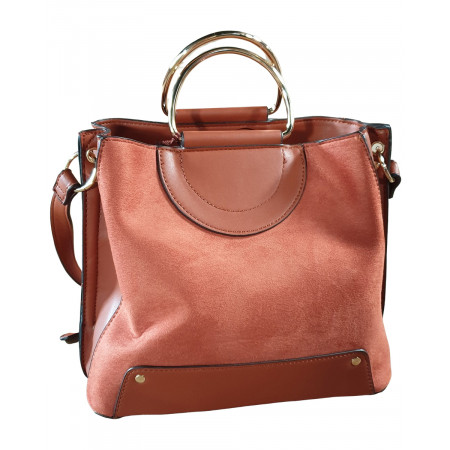 Sac à main rouille anses dorées suédine et simili Polocha