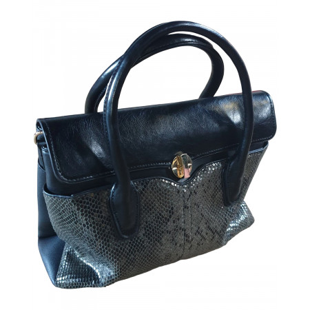 Sac à main noir python kaki brillant Reptilio
