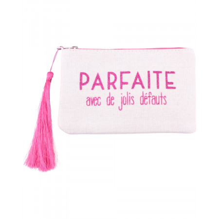 Petite pochette LOL beige pailletée parfaite avec de jolis défauts rose et pompon