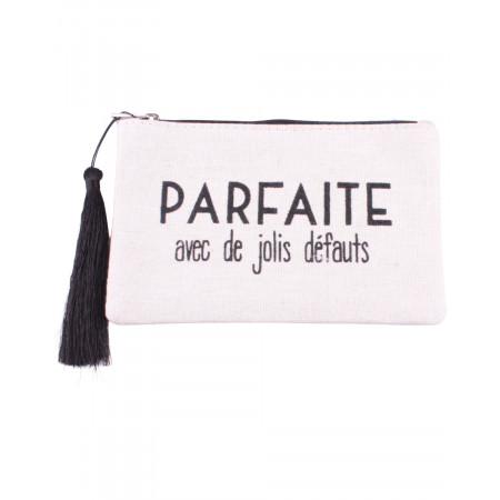 Petite pochette LOL beige pailletée parfaite avec de jolis défauts noir et pompon