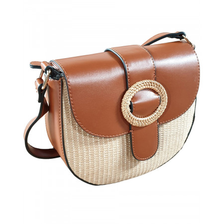 Sac à bandoulière paille camel Rontadi