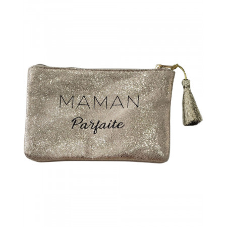 Petite pochette dorée pailletée Maman Parfaite et pompon