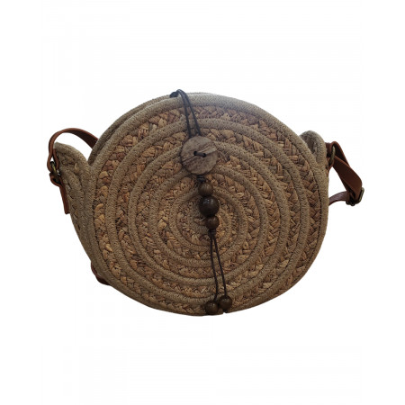 Sac paille tressée bandoulière rond perles de bois Georgia