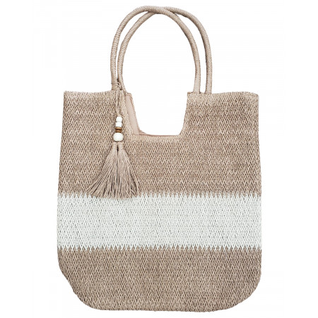 Sac cabas paille tressée camel et beige Ginny