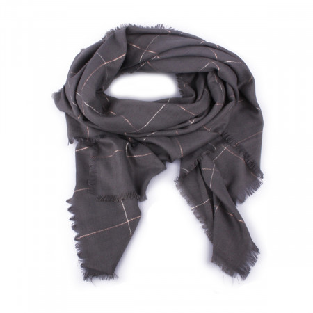 Echarpe grise à carreaux dorés et cuivrés