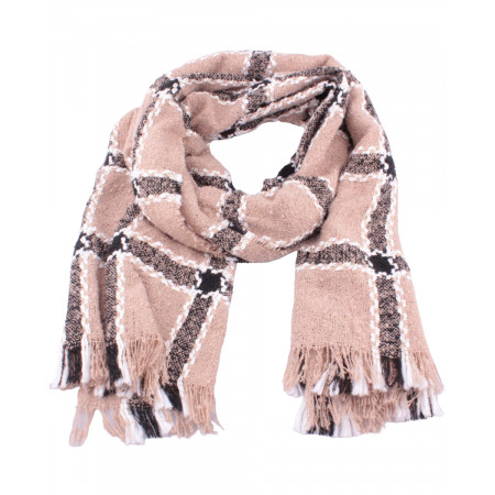 Grosse écharpe taupe à carreaux noirs et blancs tressés dorés