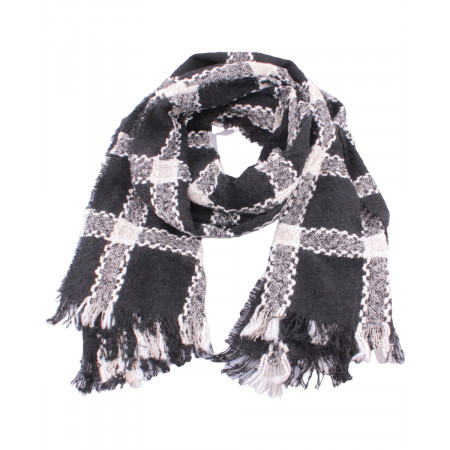 Grosse écharpe noire à carreaux noirs et blancs tressés dorés
