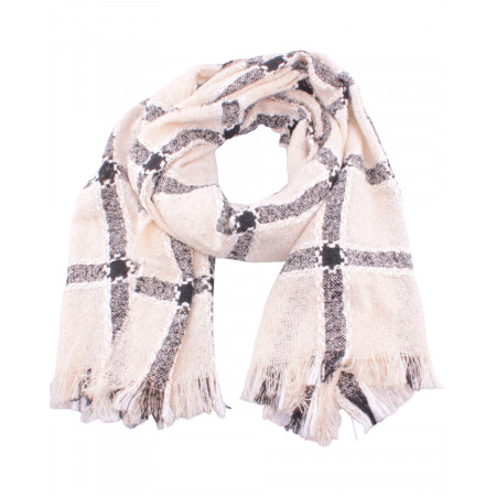 Grosse écharpe beige à carreaux noirs et blancs tressés dorés
