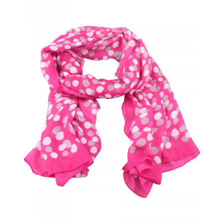 Echarpe rose fucshia à pois gris et blancs