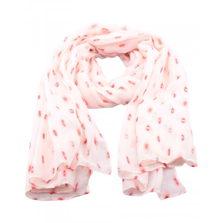Echarpe écrue pois rouges roses paillettes dorées