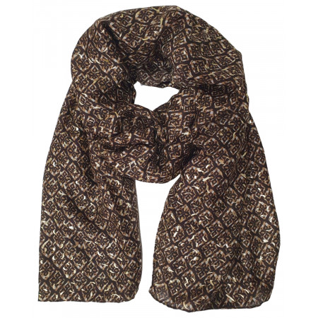 Echarpe marron à carreaux beiges camels et dorures