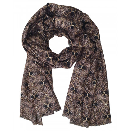 Echarpe semi-épaisse marron imprimé vintage dorures