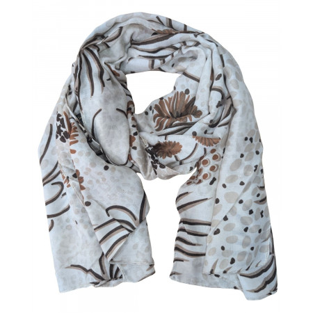 Echarpe femme beige motifs fleuris marrons et terracotta