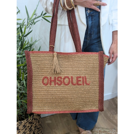 Sac cabas paille OH SOLEIL terracotta